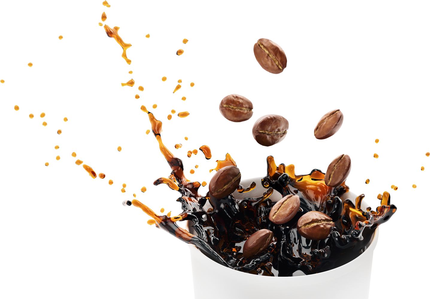 Coffee Beans Splashing in Coffee Cup