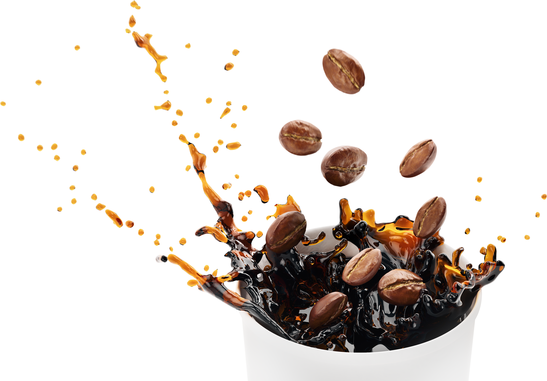 Coffee Beans Splashing in Coffee Cup